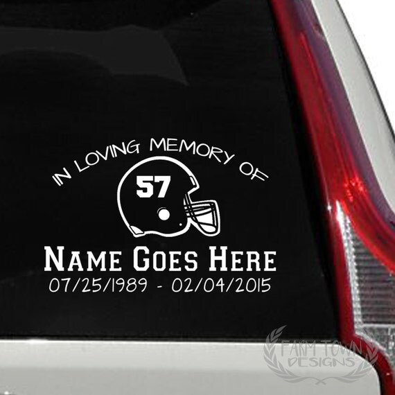 Football Helmet In Loving Memory Of Car Decal by FarmTownDesigns
