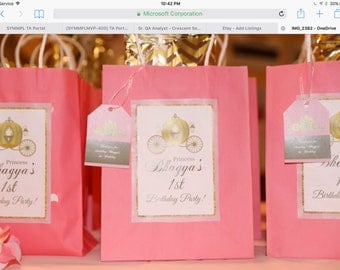 10 Personalized goody bags,Princess theme favor bags,custom treat bags with tags