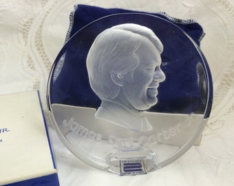 Jimmy Carter, Inauguration Souvenir, Glass Paperweight, Carter Inauguration, James E. Carter, Etched Paperweight, Etched Carter Plaque
