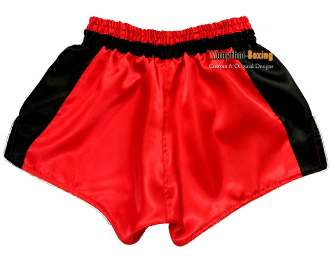 Muay Thailand Boxing Shorts Low-Waist Fit Retro Style - RED