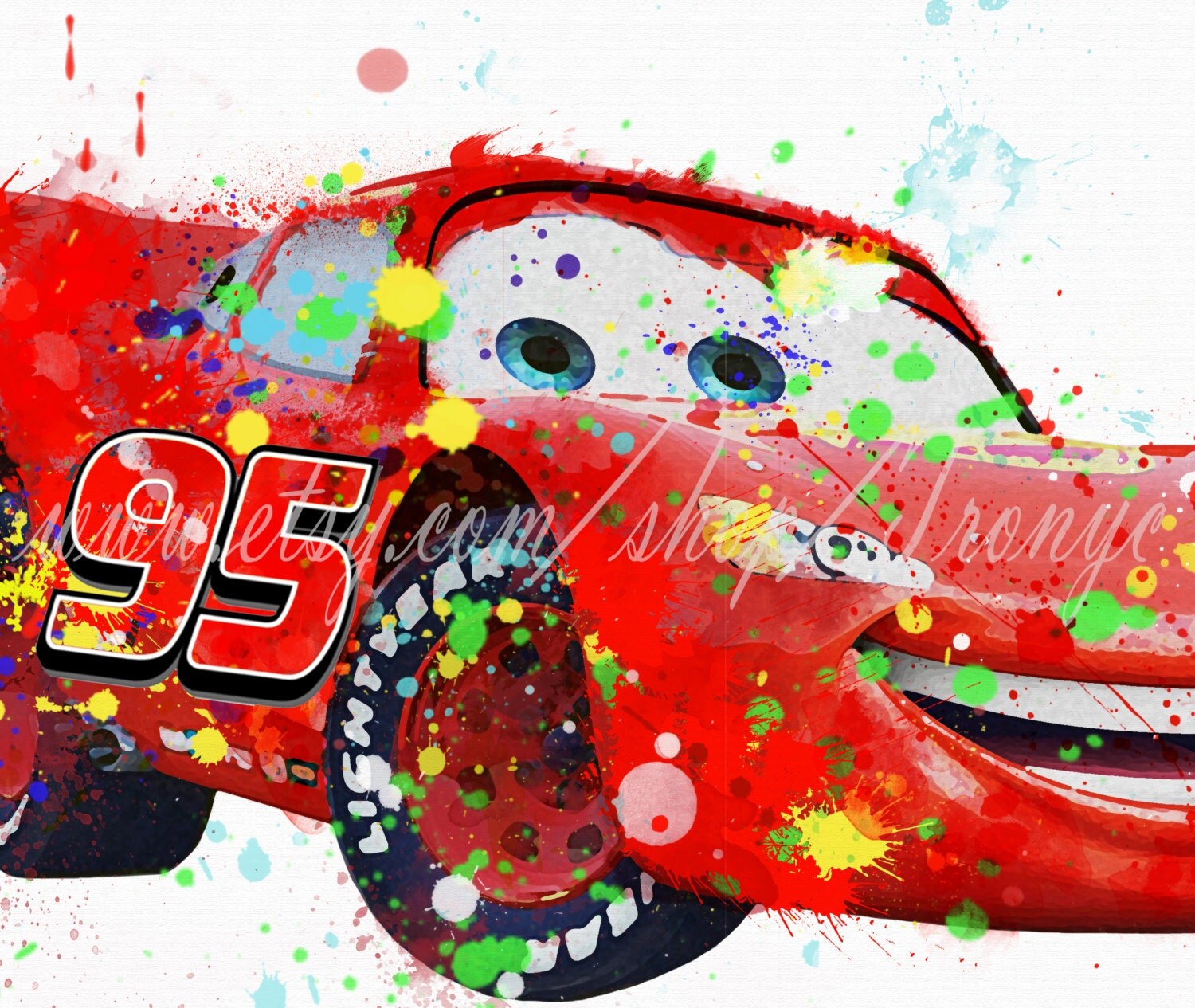 Lightning McQueen Watercolor Poster Print Cars Disney by TRONYC