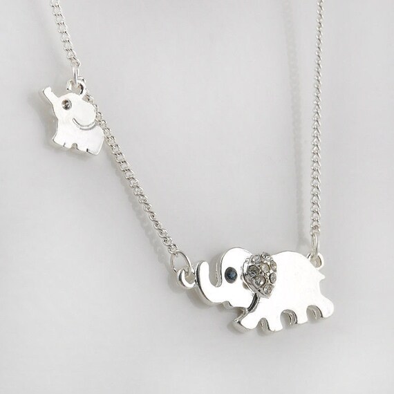 Silver Elephant Mom and Baby Necklace Swarovski by TreasureLillys