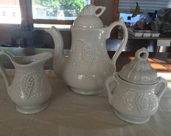 Red-Cliffe Stoneware Grapes pitcher, sugar bowl, creamer set.