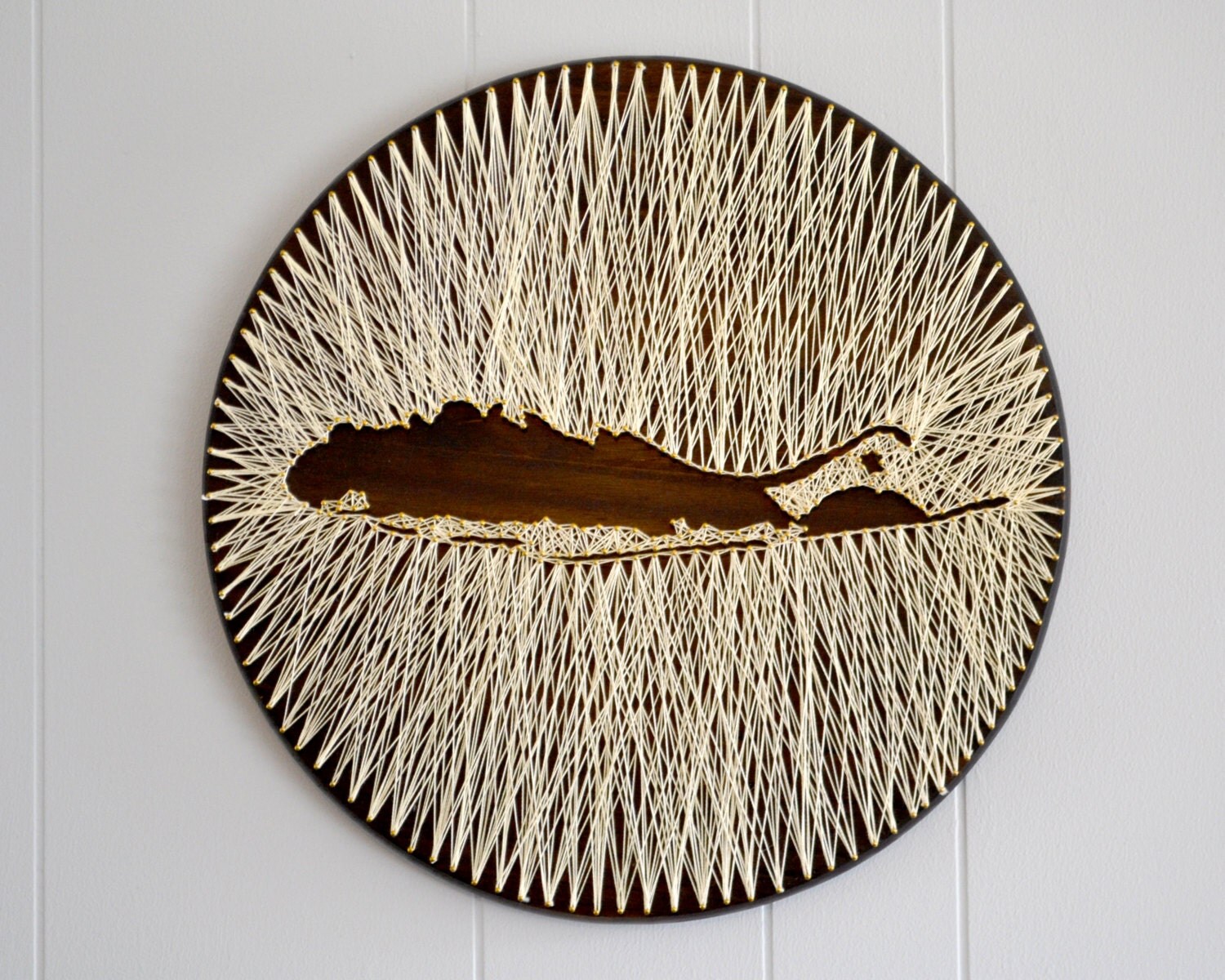 Long Island String Art Nails and String on Distressed Wood