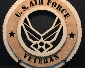 United States Air Force Veteran (New Logo)- 3D Round Wall Plaque made of solid birch, 11.5" round, wall hanging or desktop display