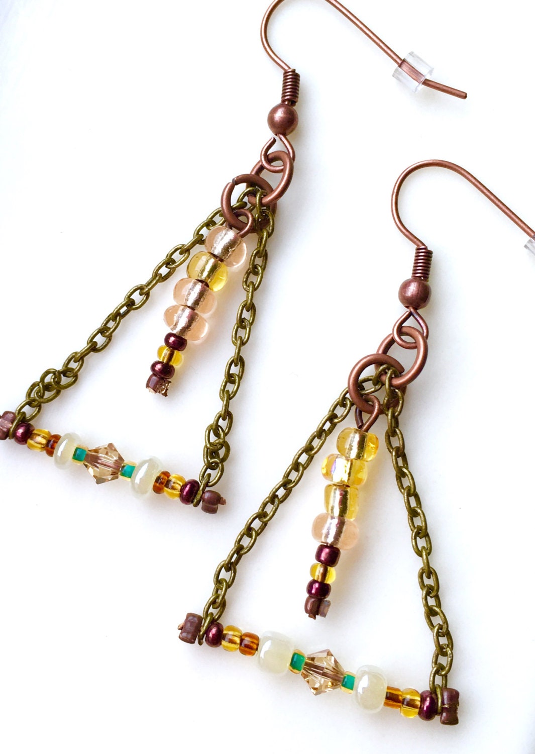 Triangle earrings Chandelier beaded earrings Mixed by JaxAndJewelz