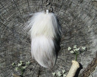 Fox Tail Key Chain Roach Clip Small Genuine Fox Tail Taxidermy Silver White Fox Fur Unique Roach Clips Soft Plush Tanned Fox Tail Accessory