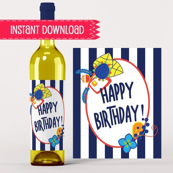 items similar to fun wine label happy birthday printable birthday