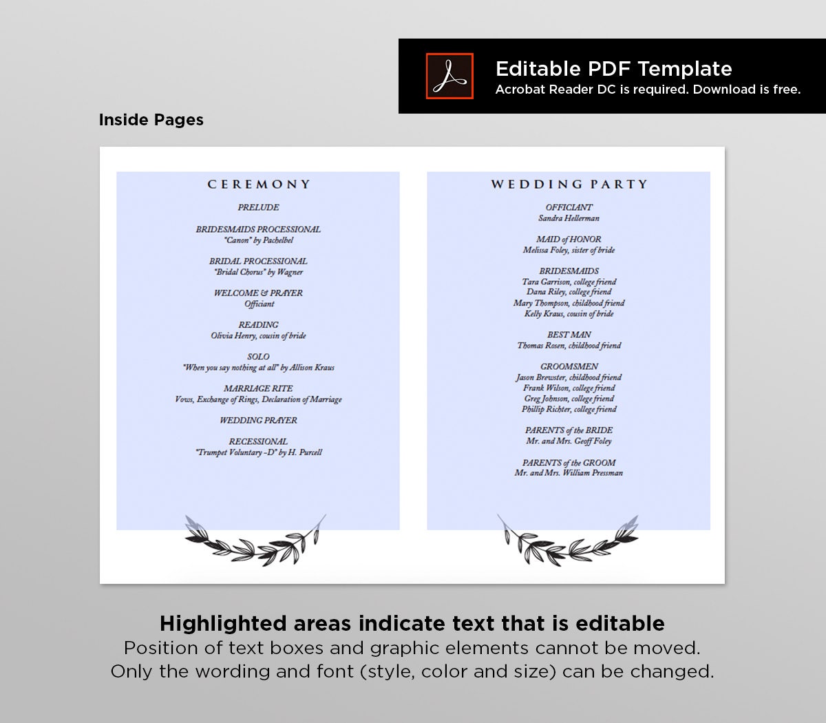 Rustic Wedding Program Template INSTANT DOWNLOAD Printable