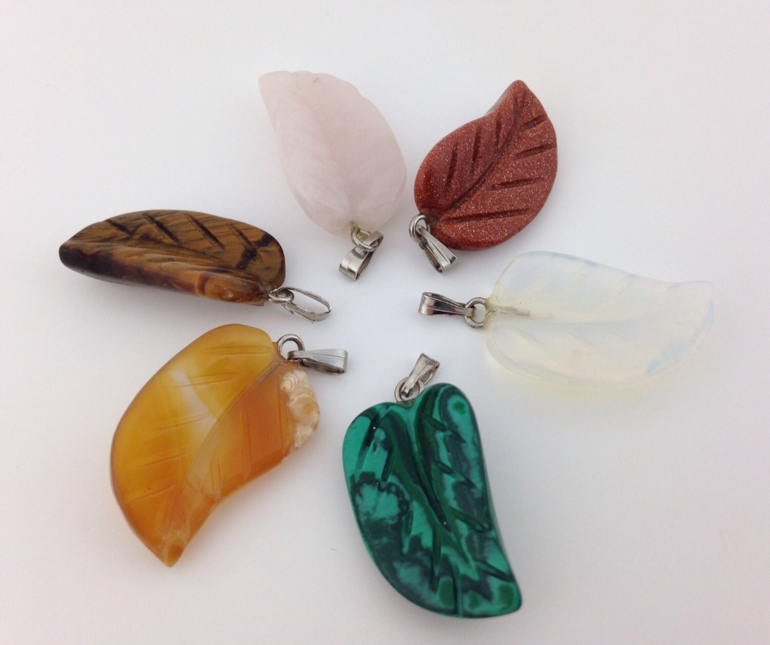 Leaf Pendants x 6 Leaves Gemstone Leaf by JupiterCraftSupplies