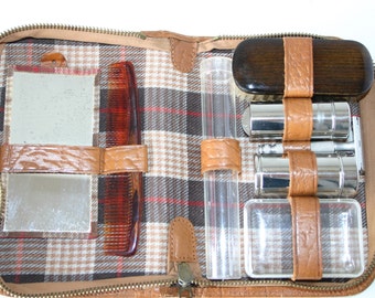 1950s Gillette Genuine Leather Grooming Case, Vintage Men's Shaving Kit