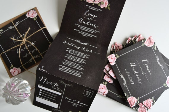 Vintage Chalkboard Framed Wedding Invitation Sample