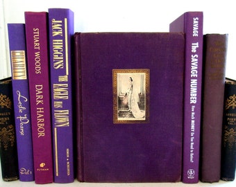 Purple Decorative Books, Antique Books, Vintage Book Collection, Wedding Centerpiece, Book Decor, Interior Design, Eggplant, Mauve