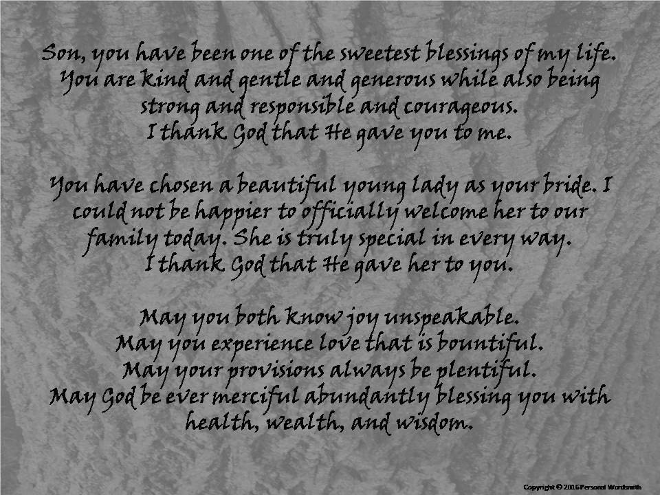 son s wedding speech mother s wedding Mother of the bride speech it is important that you don’t let your daughter’s wedding turn don’t make the mistake of forgetting to mention your new son. son s wedding speech mother s wedding Mother of the bride speech it is important that you don’t let your daughter’s wedding turn don’t make the mistake of forgetting to mention your new son.