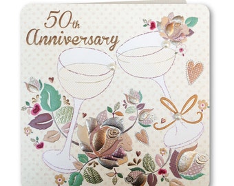 50th Anniversary Card - Anniversay Card - Congratulations - Happy 50th Anniversary - Golden - Festive Folk - FE87