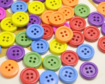 15mm Plain Wood Buttons Pack of 50pcs Mix color Buttons.