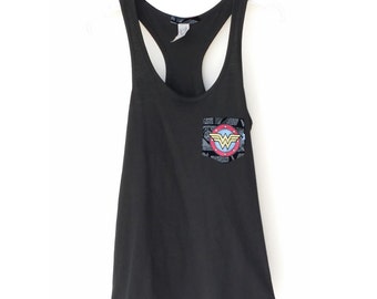 Women's Wonder Woman Pocket Patched Racerback Tank Top, DC Comics Wonder Woman Racerback Tank Top