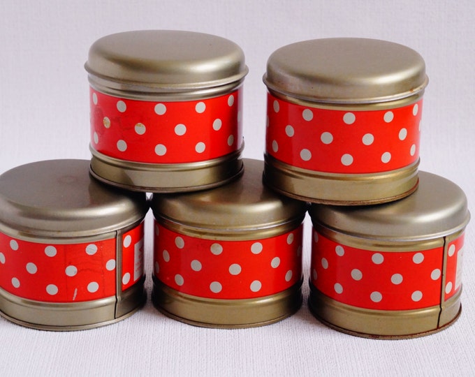 Vintage red kitchen tins - Set of 5 jars storage - Soviet kitchen containers - Red polka dot - Soviet Retro - Christmas gift