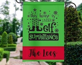 Elf Surveillance Garden Flag - Christmas Flag 12 by 18 Custom Yard Flag Best Selling Gifts For Her Home Decor Holiday Garden Flag