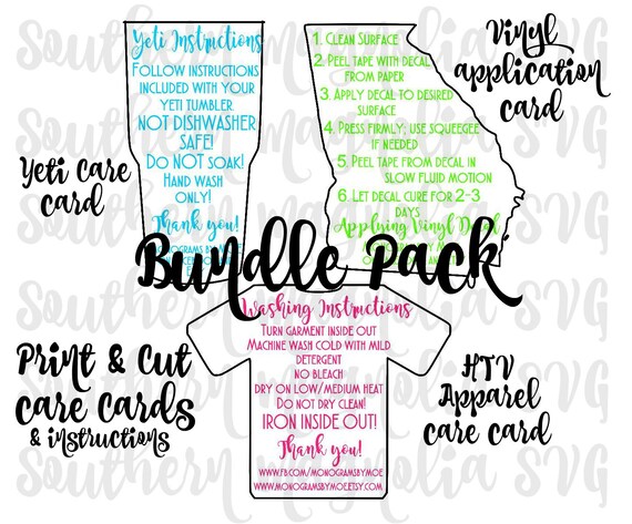 Download Care Card Instructions BUNDLE Print and Cut File