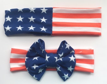 USA America Patriotic Brother/Sister Mother/Daughter Twin Bow Headband