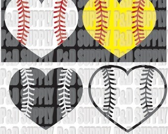 Softball or Baseball Heart SVG, DXF - Digital Cut file for Cricut or Silhouette svg dxf