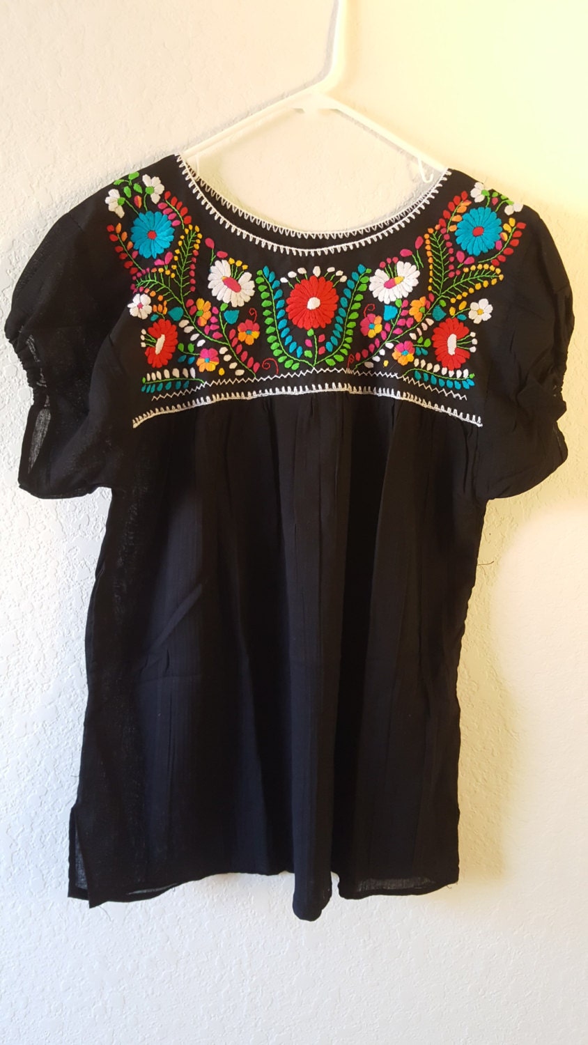 Mexican style Embroidered shirt blouse dress PUEBLA