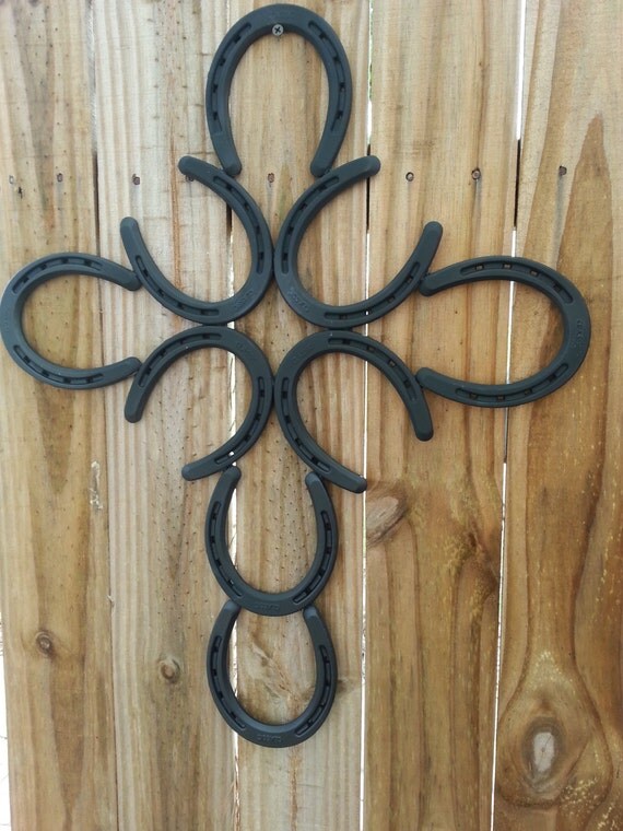Items similar to Large Black Horseshoe Cross, Country Wall Decor