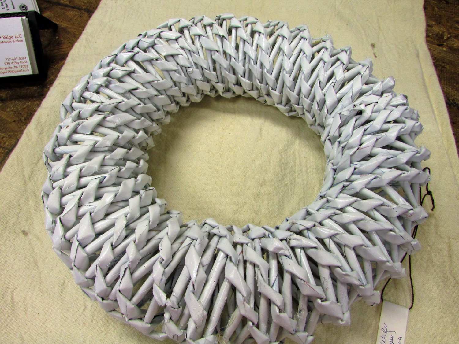 Hand Made Faux wicker wreath Upcycle Newspaper Wicker Wreath