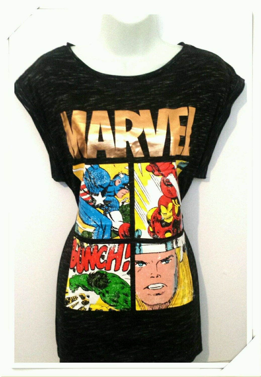 Marvel Black Tshirt Womens Ladies Girls sizes 816 Superhero