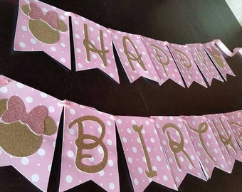 Pink and Gold Minnie Mouse Birthday Banner