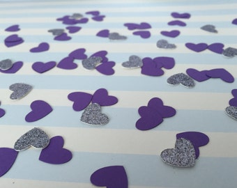 Mini Heart Confetti, Heart Shaped Confetti, Purple and Silver Heart Confetti, Bridal Shower, Wedding, Baby Shower, Birthday Party