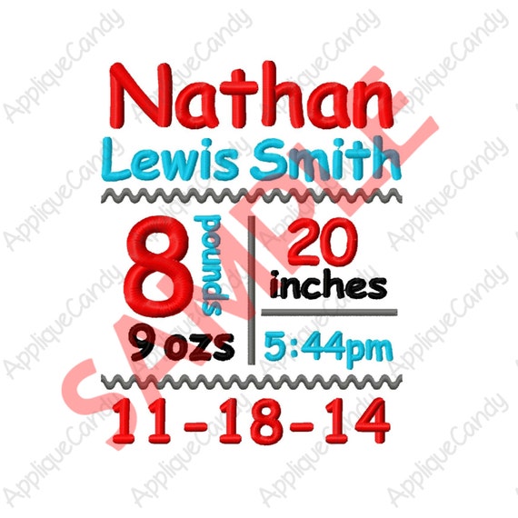 Subway Art Birth Announcement Template Machine Embroidery