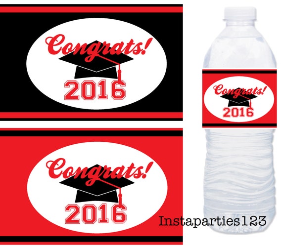 Red and Black Graduation Water Bottle Labels by Instaparties123