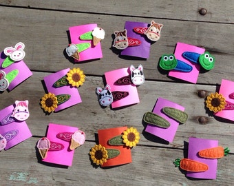 Felt clippies, hair barettes, childrens hair clip, animal clips, barette, hair accessories, felties, girls hair clip, felt clippies,