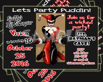 HARLEY QUINN INVITATION, Birthday Invitation, Harley Quinn, Joker, Suicide Squad invitation, Suicide Squad.