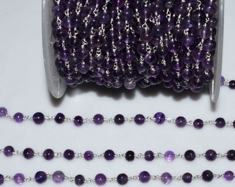 Beautiful Natural Amethyst Plain Smooth Rosary Beaded Chain-Amethyst Plain Smooth Round Chain , 5.50-6 mm - RB5259