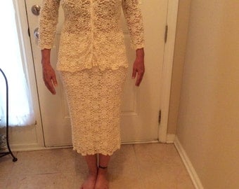 Carole Little Vintage Ivory Stretch Lace Suit