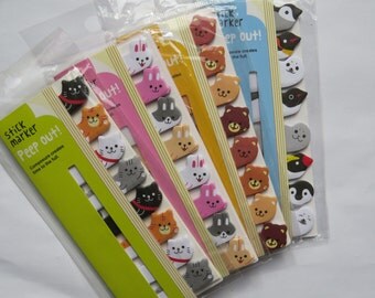 Set of 4 Cute Cartoon Animals Sticky Memo Pads / Sticky Notes / Post it Notes / Penguin,Bear,Cat,Rabbit