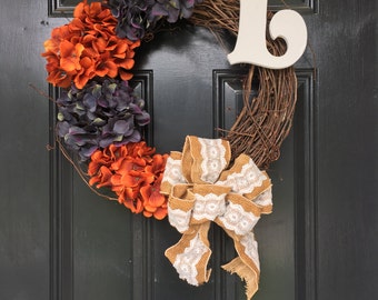 Front Door Wreath, Fall Wreath, Hydrangea Wreath, Front Door Decor