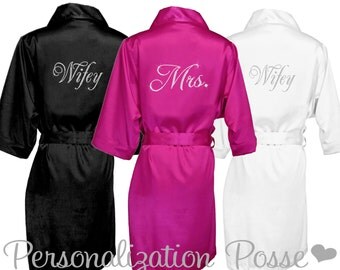 Personalized Mrs. Robe Satin Bridal Robe with Mrs. Name