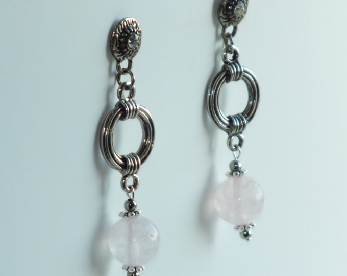 Rose Quartz Earrings, christmas gift, Beaded Drop Earrings,Rose Quartz Jewelery, Gemstone Earrings