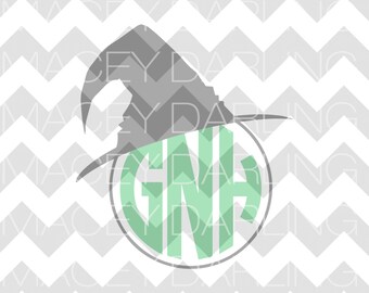 Witch Hat Monogram SVG, Halloween Monogram Frame SVG, Monogram Frame SVG, Happy Halloween Svg, Witch Svg, Witch Hat Dxf, Witch Hat Cut File