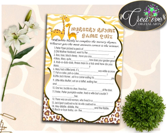 NURSERY RHYME QUIZ giraffe boy or girl baby shower game