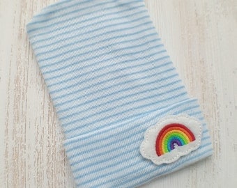 Newborn boy hospital hat- rainbow, rainbow baby, baby boy hospital hat, blue hospital hat, newborn hat, baby boy beanie