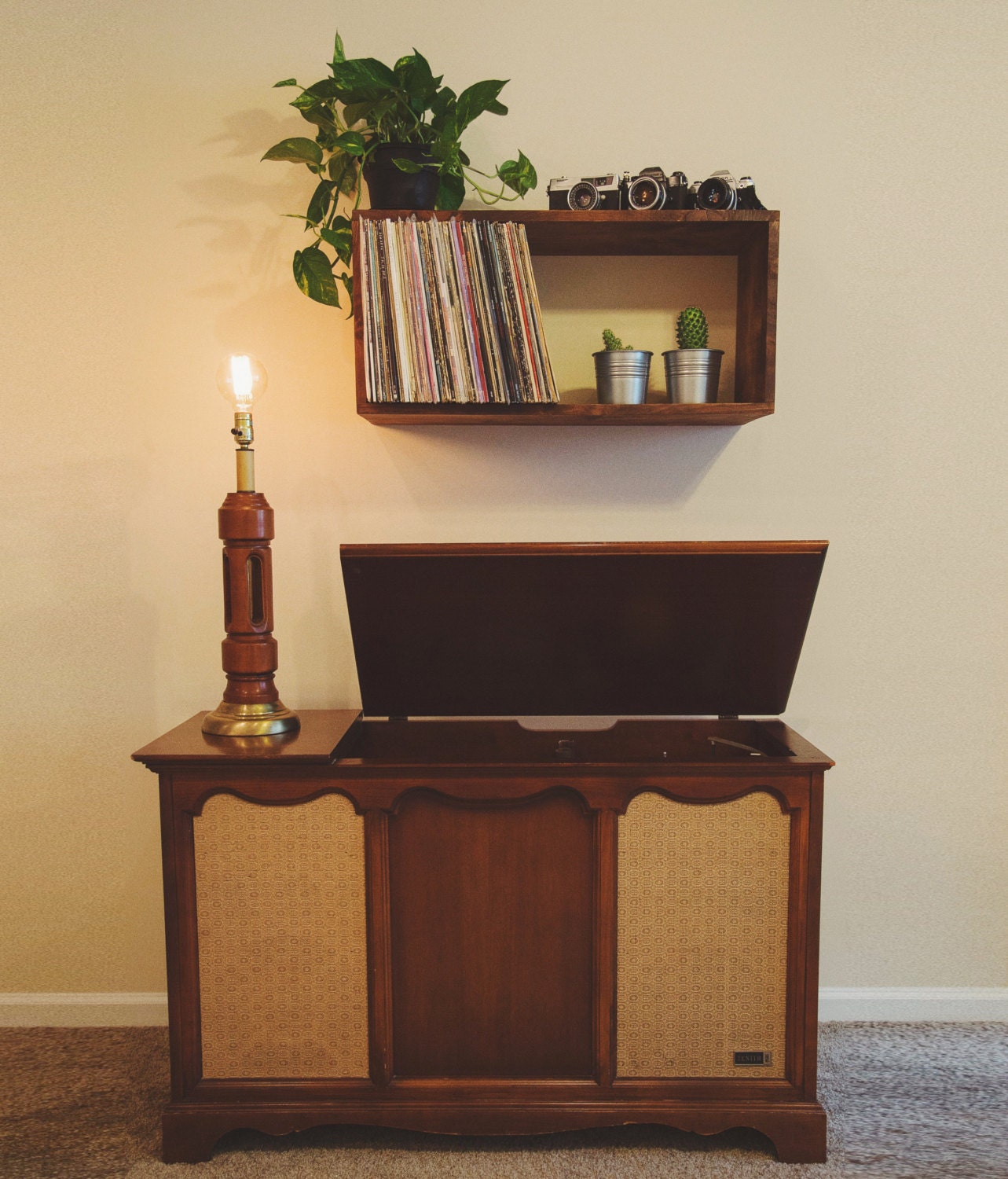 Reclaimed Wood Floating Record Shelf / Bookcase
