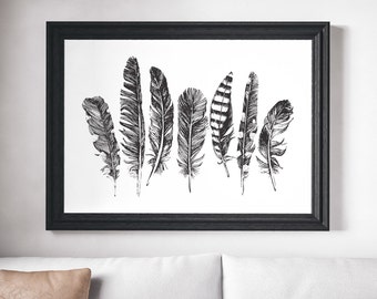 Feather Print, Black and White Print, Black and White Art, Feather Art, Minimalist Print, Minimalist Art, Minimalist Black and White Print