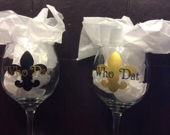 Who Dat Flur de lis wine glass set