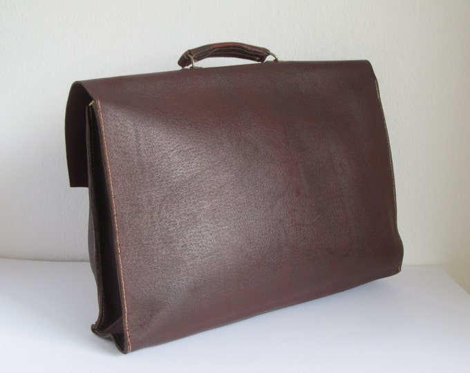 Vintage burgundy leather folio bag, soft sided briefcase attache, genuine leather laptop sleeve, notebook bag, student satchel bag for men
