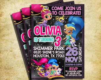 Shimmer And Shine Invitation - Shimmer And Shine Chalkboard Birthday Invite - Printable And Digital File